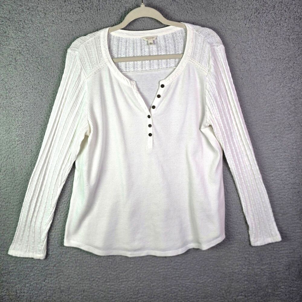 Sonoma Lifestyle Thermal Henley Top White XL Long Sleeve Waffle Knit Layer